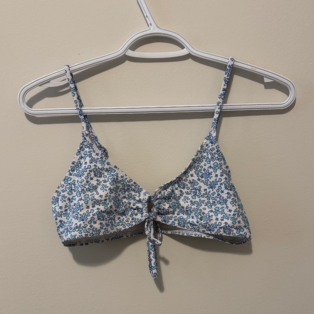Blue Floral Tie-Front Bikini Top